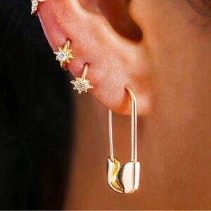 Gold Safety Pin Drop Earrings - Women Jewelry